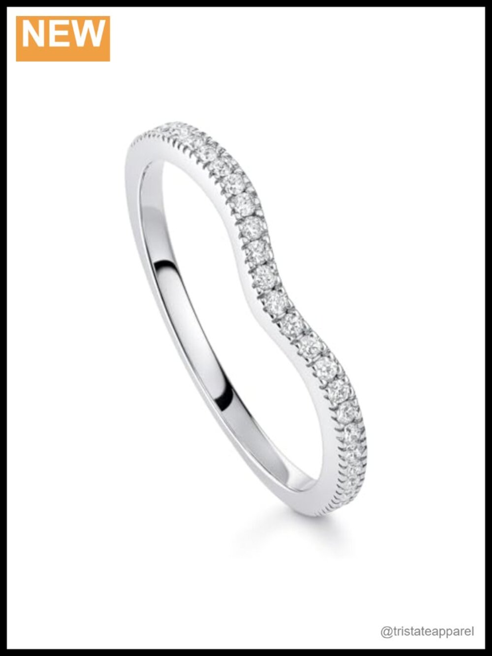 Sterling Silver Wishbone Half Eternity Ring Cubic Zirconia Pave